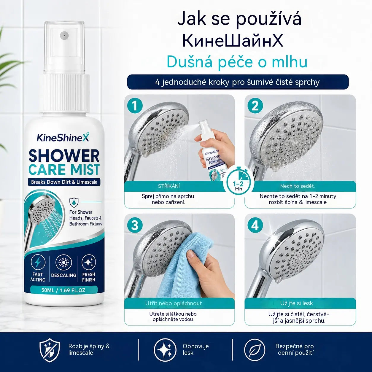 🚿💧Rychle působící odvápňovací sprej do sprchy