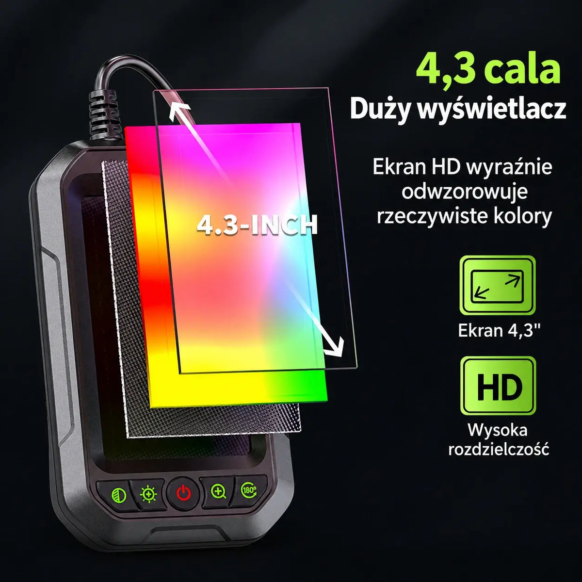 Przenośna kamera endoskopowa HD 1080p z ekranem 4,3" – wodoodporna IP67, precyzyjna inspekcja, długi czas pracy baterii