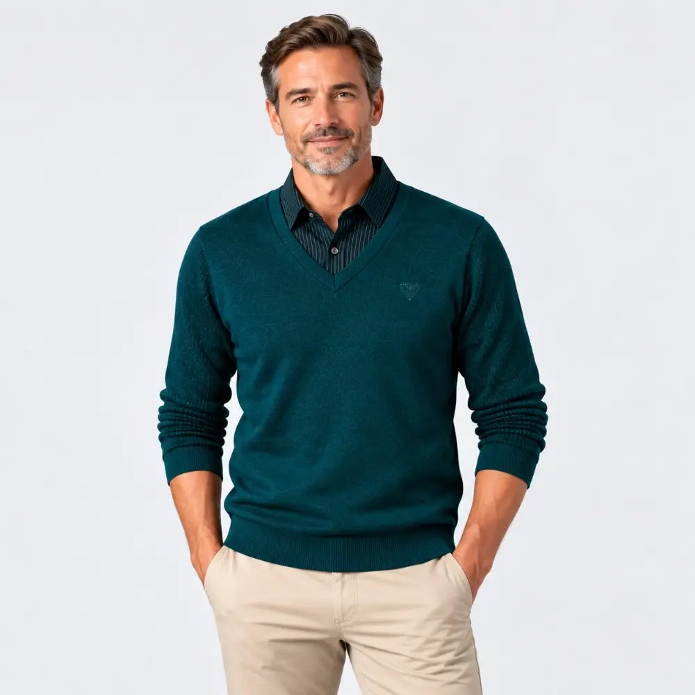 🧥✨【M–4XL】Pánský zateplený svetr s límcem košile – elegantní design 2 v 1 pro podzim a zimu.