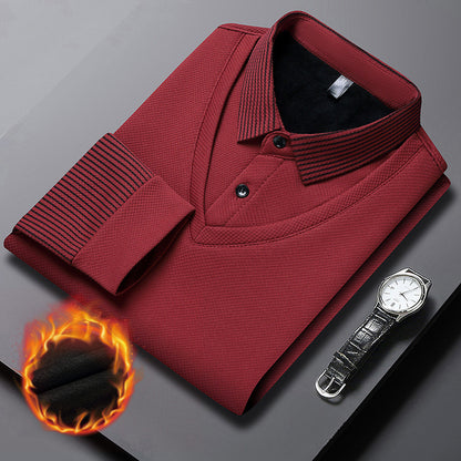 【M-4XL】 👔 Pánské polo tričko s dlouhým rukávem ve stylu „2 v 1“ · Zateplené podšívkou · Elegantní design s klasickým límcem a pruhovanými rukávy · Vhodné pro běžné nošení i do práce!
