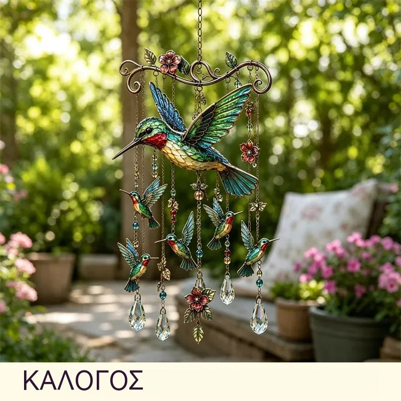 🐦Κρυστάλλινο κουδούνι ανέμου με κολιμπρί και ρετρό βαμμένο σχέδιο
