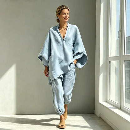 【S-3XL】👗 Souprava s volným výstřihem a širokým lemem, netopýřími rukávy, ležérní design, volný střih, ideální pro každodenní nošení - pohodlná a všestranná ✨🌸