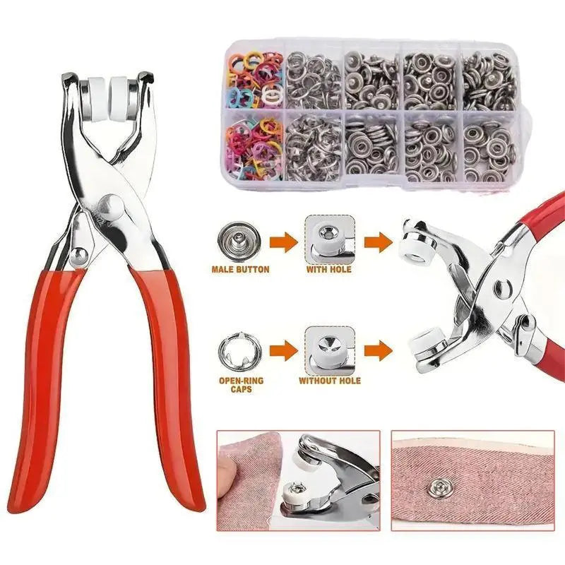 🔥 Sada 100 kovových knoflíků + ruční kleště (šití není nutné) 🧵🔧