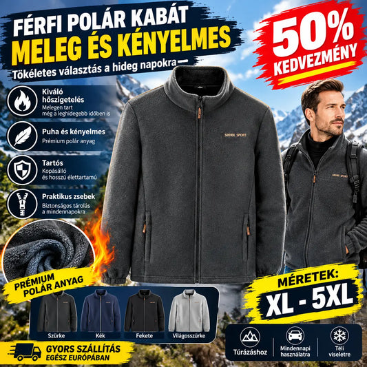 🧥🍂🔥 Férfi őszi-téli polárkabát magas gallérral, fiatal és középkorú férfiak számára.