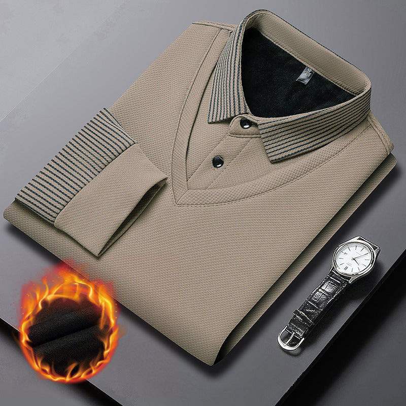 【M-4XL】 👔 Pánské polo tričko s dlouhým rukávem ve stylu „2 v 1“ · Zateplené podšívkou · Elegantní design s klasickým límcem a pruhovanými rukávy · Vhodné pro běžné nošení i do práce!