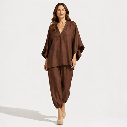 【S-3XL】👗 Souprava s volným výstřihem a širokým lemem, netopýřími rukávy, ležérní design, volný střih, ideální pro každodenní nošení - pohodlná a všestranná ✨🌸